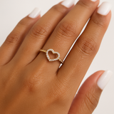 14K Gold CZ Heart Ring with Rope/Link Band.
