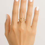 14K Solid Gold Open Heart Outline Ring