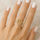 14K Solid Gold Double Heart Ring