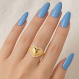14K Gold Women’s Nugget Heart Ring with CZ Halo 💛💎