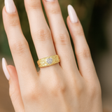 🤍 14K Gold Women’s Nugget Ring with White Heart CZ Stone