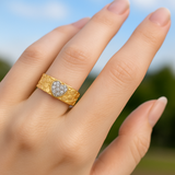 14K Gold Women’s Nugget Heart Ring with CZ Stones (Pavé Style) 💛💎