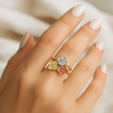 14K Tri-Color Gold Floral Ring 🌸