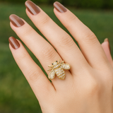 14K Gold Bumble Bee Ring with CZ Stones 🐝