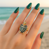 14K Gold Turtle Ring with Enamel and CZ Stones 🐢