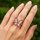 14K Gold Butterfly Ring with Ruby and Baguette CZ Stones 🦋