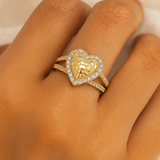 14K Gold Women's Heart Nugget Ring with CZ Stone💎