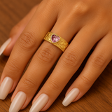 14K Gold Women’s Nugget Ring with Pink Heart CZ Stone.