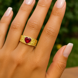 💖 14K Gold Women’s Dark Magenta Heart Nugget Ring with CZ Stone