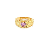 14K Gold Women’s Nugget Ring with Pink Heart CZ Stone.