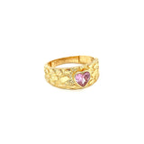 14K Gold Women’s Nugget Ring with Pink Heart CZ Stone.