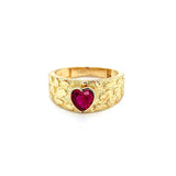💖 14K Gold Women’s Dark Magenta Heart Nugget Ring with CZ Stone