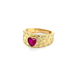 💖 14K Gold Women’s Dark Magenta Heart Nugget Ring with CZ Stone