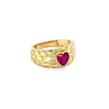 💖 14K Gold Women’s Dark Magenta Heart Nugget Ring with CZ Stone