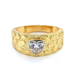 🤍 14K Gold Women’s Nugget Ring with White Heart CZ Stone