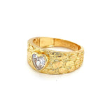 🤍 14K Gold Women’s Nugget Ring with White Heart CZ Stone