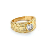 🤍 14K Gold Women’s Nugget Ring with White Heart CZ Stone