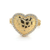 14K Gold Women’s Nugget Heart Ring with CZ Halo 💛💎