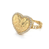 14K Gold Women’s Nugget Heart Ring with CZ Halo 💛💎