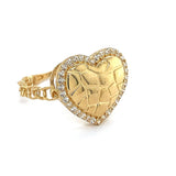 14K Gold Women’s Nugget Heart Ring with CZ Halo 💛💎