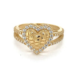 14K Gold Women's Heart Nugget Ring with CZ Stone💎