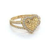 14K Gold Women's Heart Nugget Ring with CZ Stone💎