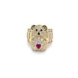 14K Gold Teddy Bear Ring with CZ Stones and Heart Accent 🧸💎