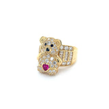 14K Gold Teddy Bear Ring with CZ Stones and Heart Accent 🧸💎