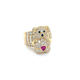 14K Gold Teddy Bear Ring with CZ Stones and Heart Accent 🧸💎