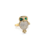 14K Gold Owl Ring with Green CZ Eyes and Diamond Accents 🦉💎