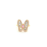 4K Gold Butterfly Ring with Baguette and Pink CZ Stones 🦋