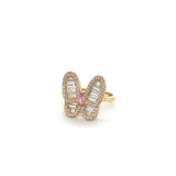 4K Gold Butterfly Ring with Baguette and Pink CZ Stones 🦋