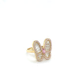 4K Gold Butterfly Ring with Baguette and Pink CZ Stones 🦋