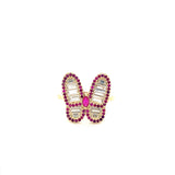14K Gold Butterfly Ring with Ruby and Baguette CZ Stones 🦋