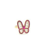 14K Gold Butterfly Ring with Ruby and Baguette CZ Stones 🦋