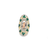 14K Gold Virgen de Guadalupe Ring with Emerald Green CZ Flowers 🌿