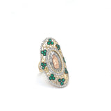 14K Gold Virgen de Guadalupe Ring with Emerald Green CZ Flowers 🌿