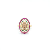 14K Virgen de Guadalupe Ring with Ruby and Emerald Accents