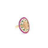 14K Virgen de Guadalupe Ring with Ruby and Emerald Accents